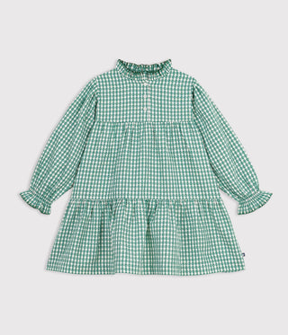 Girls' Long-Sleeved Poplin Gingham Dress