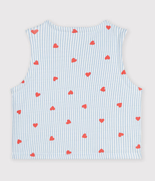 Babies' Sleeveless Reversible Cotton Cardigan Printed with Hearts