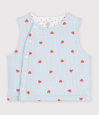 Babies' Sleeveless Reversible Cotton Cardigan Printed with Hearts