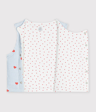 Babies' Sleeveless Reversible Cotton Cardigan Printed with Hearts