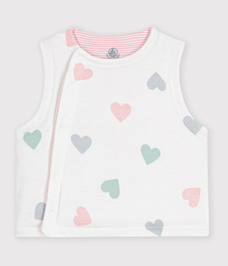 Babies' Sleeveless Reversible Heart Printed Cotton Cardigan