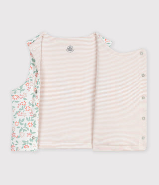 Babies' Sleeveless Reversible Floral Printed Cotton Cardigan