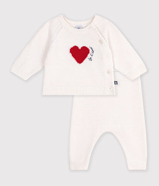Babies' Jacquard Heart-Patterned Knitted Outfit