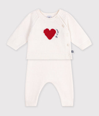 Babies' Jacquard Heart-Patterned Knitted Outfit