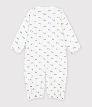Babies' Whale-Print Cotton Jumpsuit/Sleeping Bag with a Collar