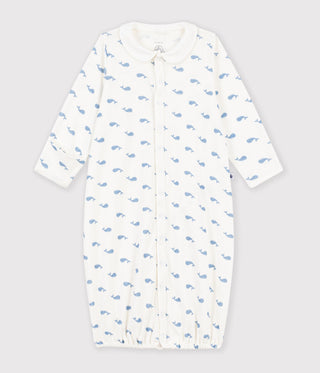 Babies' Whale-Print Cotton Jumpsuit/Sleeping Bag with a Collar