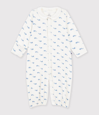 Babies' Whale-Print Cotton Jumpsuit/Sleeping Bag with a Collar