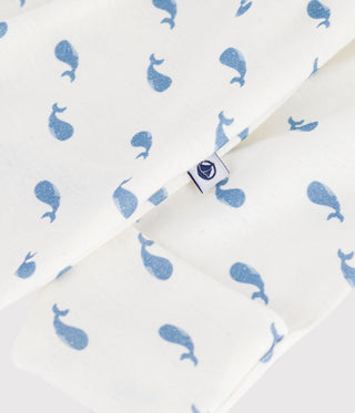Babies' Whale-Print Cotton Jumpsuit/Sleeping Bag with a Collar
