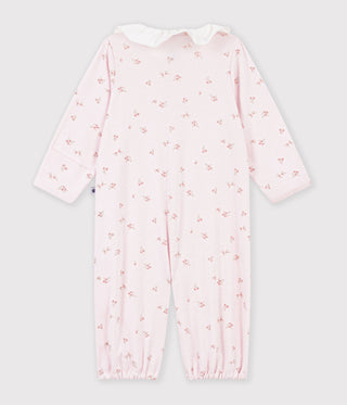 Babies' Floral-Print Cotton Jumpsuit/Sleeping Bag with a Collar