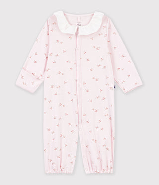 Babies' Floral-Print Cotton Jumpsuit/Sleeping Bag with a Collar