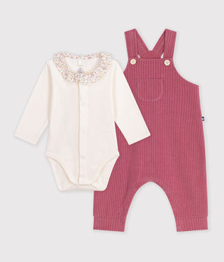 Babies' Floral Print Cotton Dungarees/Body Set