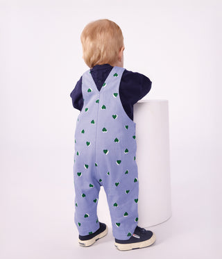 Babies' Dungarees in Serge with Long Legs and a Heart Print