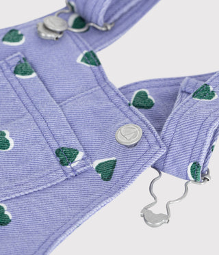 Babies' Dungarees in Serge with Long Legs and a Heart Print