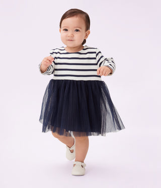 Babies' Long-Sleeved Stripy Dress in Two Materials