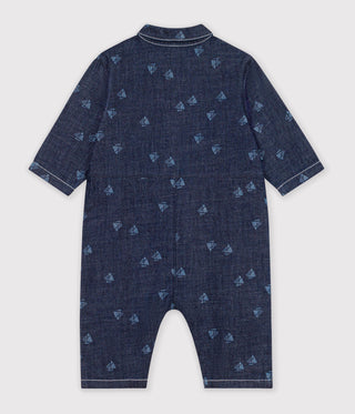 Babies' Long Jumpsuit in Denim with a Boat Print