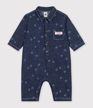 Babies' Long Jumpsuit in Denim with a Boat Print