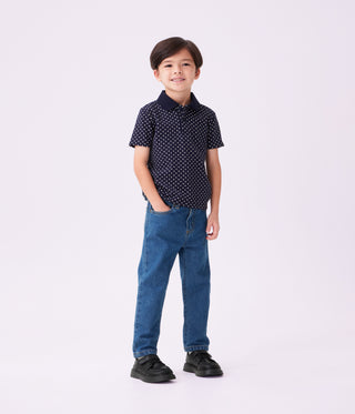 Boy's Cotton Polo Shirt with Short Sleeves and a Star Print