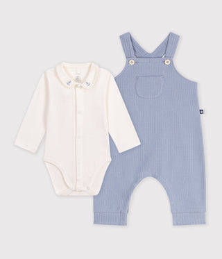 Babies' Dungarees and Bodysuit Set in Cotton with a Plain Collar