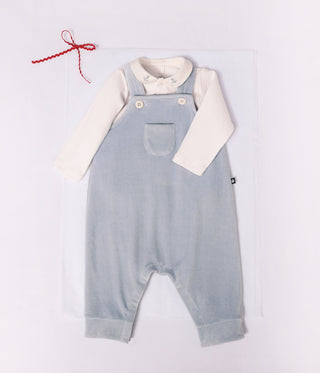 Babies' Dungarees and Bodysuit Set in Cotton with a Plain Collar