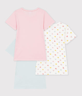 Girls' Short-Sleeved Cotton T-Shirts with Hearts - 3-Pack