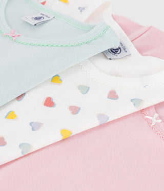 Girls' Short-Sleeved Cotton T-Shirts with Hearts - 3-Pack