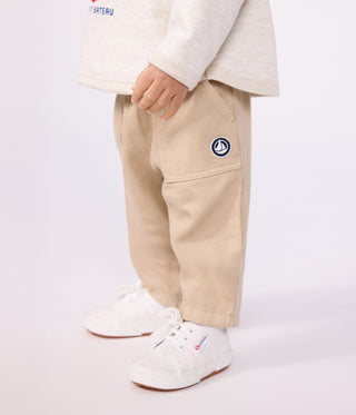 Babies' Cargo-Style Trousers in Plain Cotton with a Badge
