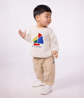 Babies' Cargo-Style Trousers in Plain Cotton with a Badge