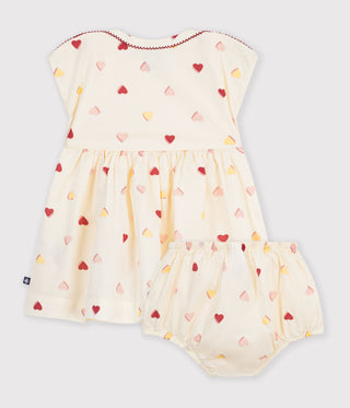 Babies' Short-Sleeved Cotton Dress Printed with Hearts