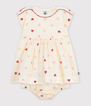 Babies' Short-Sleeved Cotton Dress Printed with Hearts