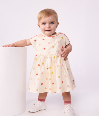 Babies' Short-Sleeved Cotton Dress Printed with Hearts