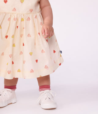 Babies' Short-Sleeved Cotton Dress Printed with Hearts