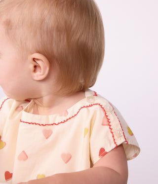 Babies' Short-Sleeved Cotton Dress Printed with Hearts