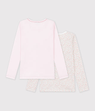 Girls' Long-Sleeved Cotton T-Shirts with Flowers - 2-Pack