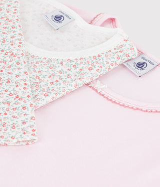 Girls' Long-Sleeved Cotton T-Shirts with Flowers - 2-Pack
