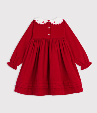 Girls' Long-Sleeved Dress in Plain Corduroy