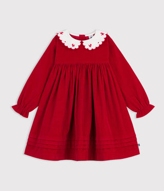 Girls' Long-Sleeved Dress in Plain Corduroy