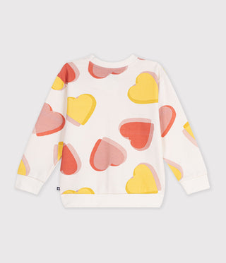 Girls' Cotton Sweatshirt Printed with Hearts