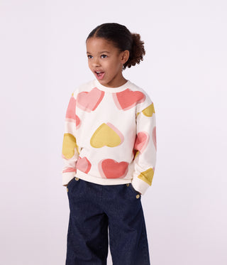 Girls' Cotton Sweatshirt Printed with Hearts
