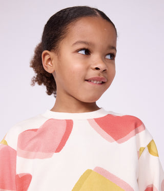Girls' Cotton Sweatshirt Printed with Hearts