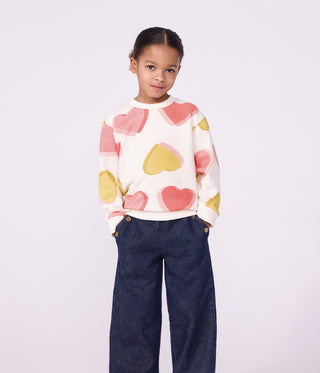 Girls' Cotton Sweatshirt Printed with Hearts