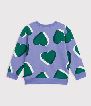 Girls' Cotton Sweatshirt Printed with Hearts