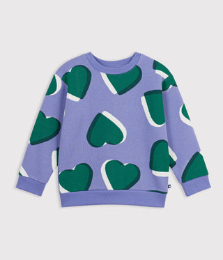 Girls' Cotton Sweatshirt Printed with Hearts