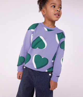 Girls' Cotton Sweatshirt Printed with Hearts