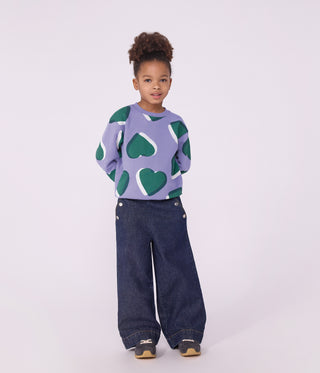 Girls' Cotton Sweatshirt Printed with Hearts