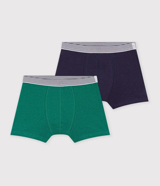 Junior Boxers in Plain Cotton and Elastane - 2-Pack