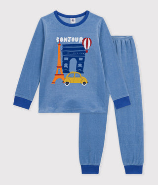 Boys' Long-Sleeved Paris Motif Velour Pyjamas