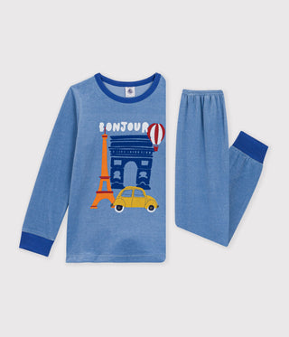 Boys' Long-Sleeved Paris Motif Velour Pyjamas