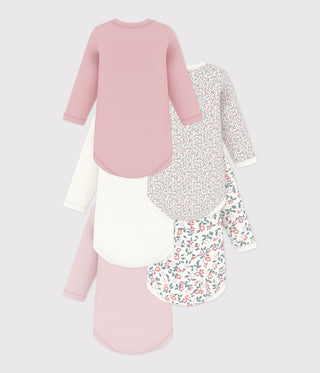 Babies' Long-Sleeved Bodysuits in Cotton Printed with Flowers - 5-Pack