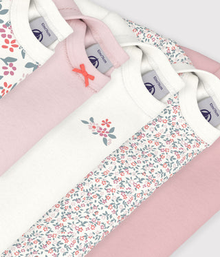 Babies' Long-Sleeved Bodysuits in Cotton Printed with Flowers - 5-Pack