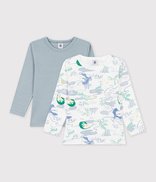 Children's Long-Sleeved Dragon Print Cotton T-Shirts - 2-Pack